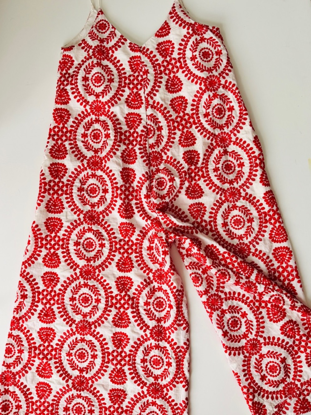 Traffic People White jumpsuit with Red Embroidered Motif